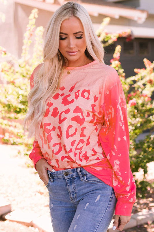 LEOPARD PRINT CREW NECK CASUAL PULLOVER HOODIE