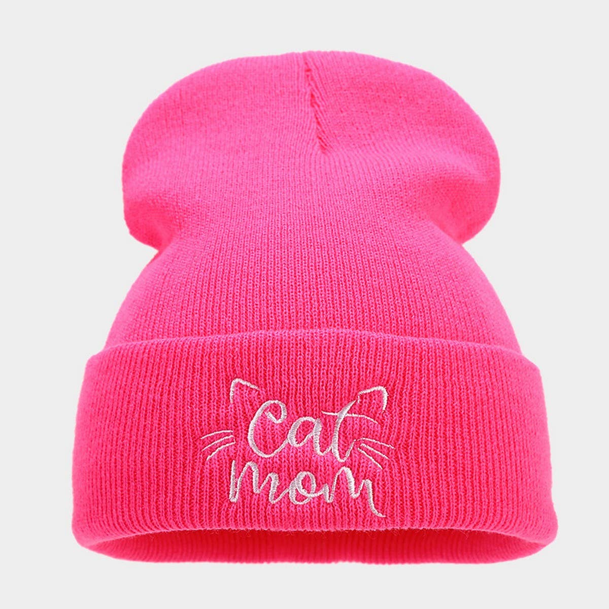 CAT MOM EMBROIDERY SIMPLE PILE HAT KNITTED HAT_CWAH2069