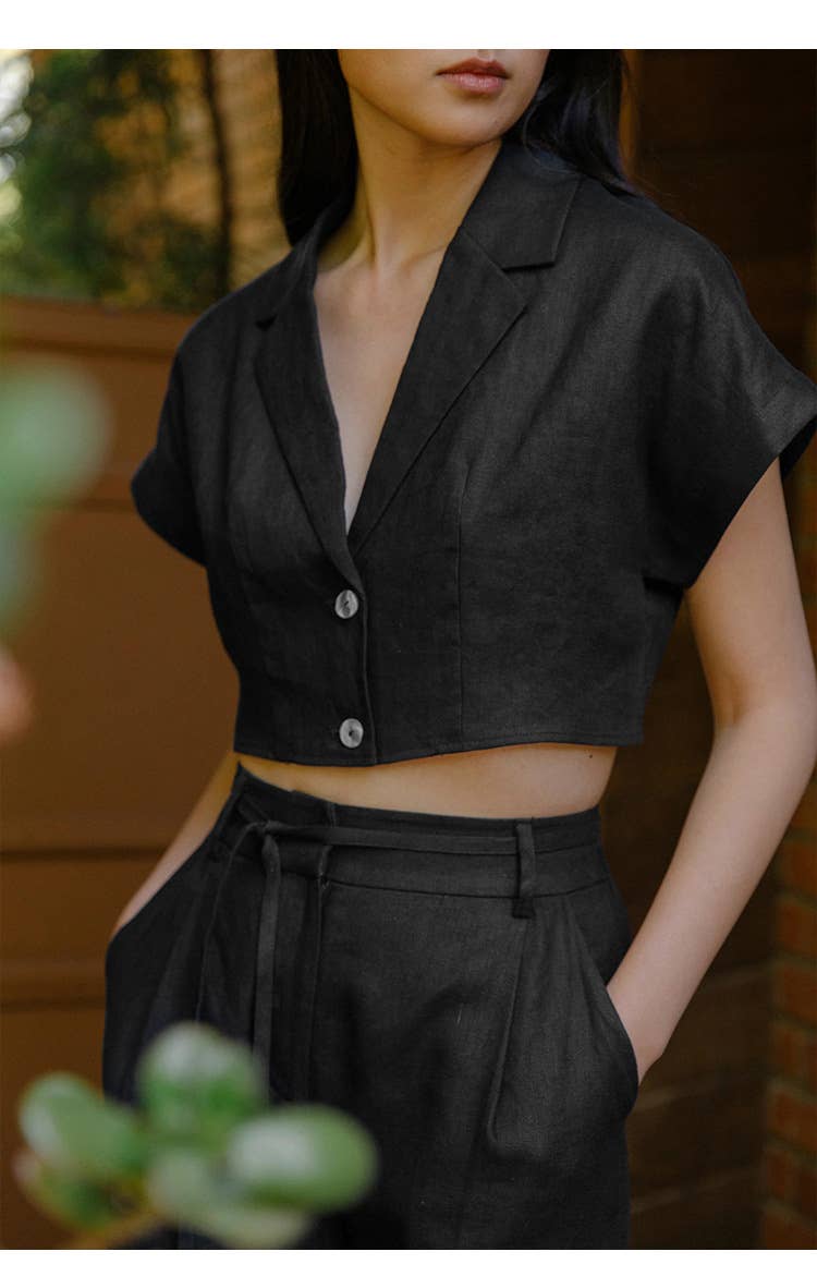 Linen short sleeve top cardigan