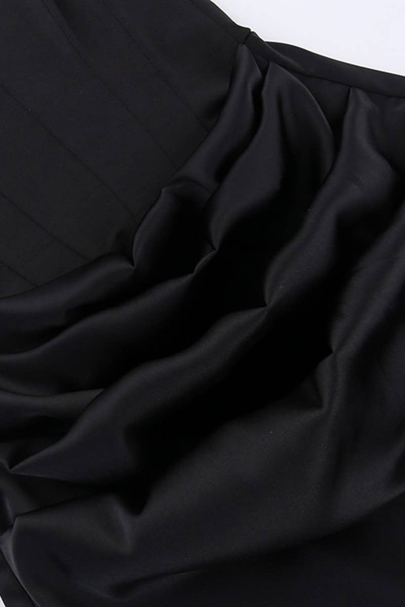 CWDTD0395_SOLID COLOR TUBE TOP PLEATED PATCHWORK DRESS