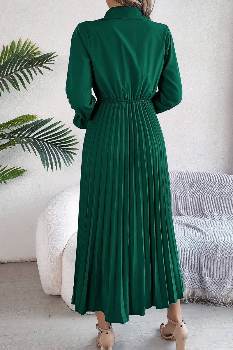 CWDMD3944_FALL PLEATED LONG-SLEEVED SHIRT-WAIST DRESS