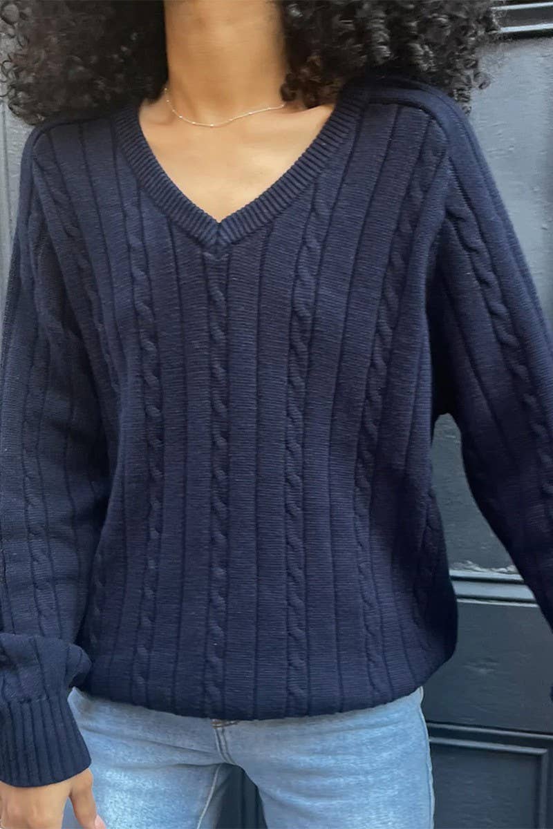 CWOSWL07522_V-NECK CASUAL LONG SLEEVE KNIT SWEATER