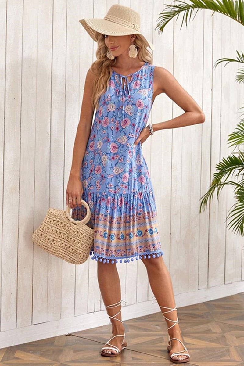 CWDSD8207_SUMMER BOHEMIAN V-NECK CASUAL DRESS