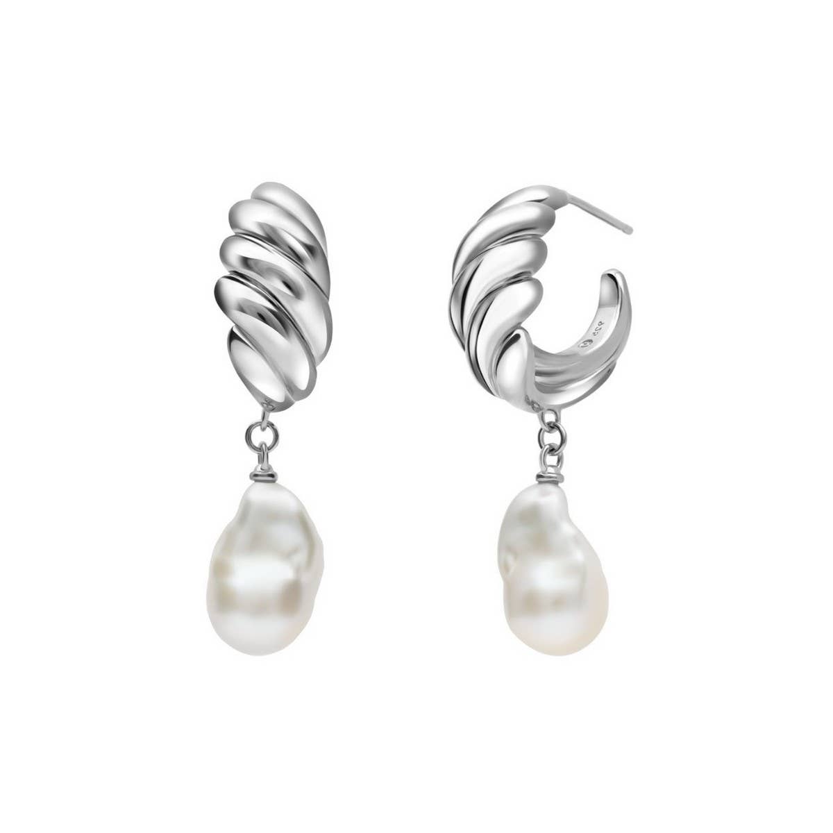 Minimalist Irregular Pearl Earrings 18K Gold Steel