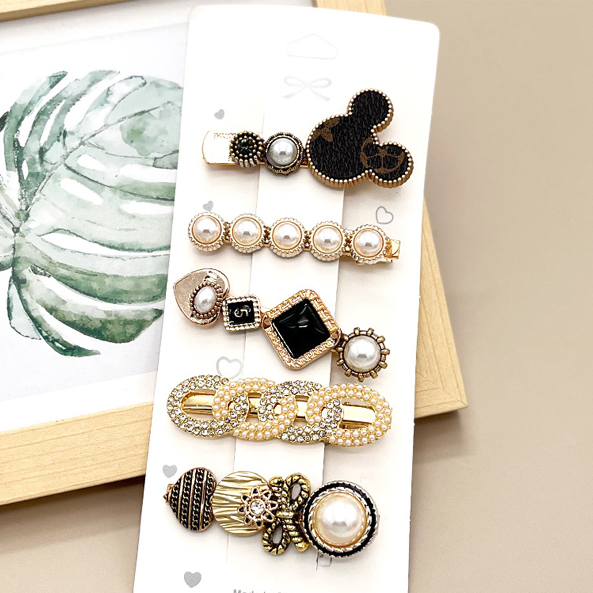 Rhinestone Pearl Hair Clip Set - Elegant Side Pin _CWAHA0159