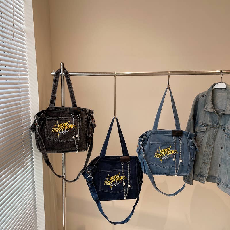 Fashionable casual versatile denim crossbody bag