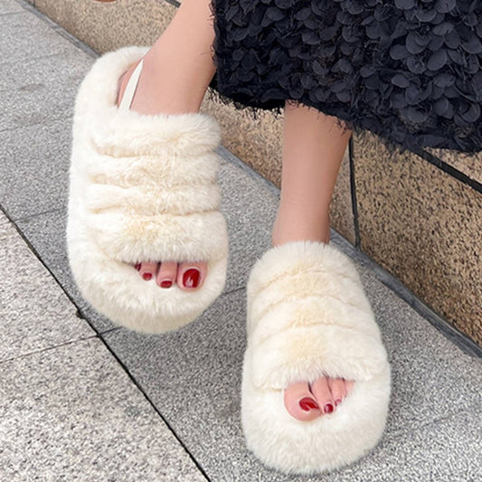 WOMEN FASHION HOME PLUSH OPEN TOE SLIPPERS