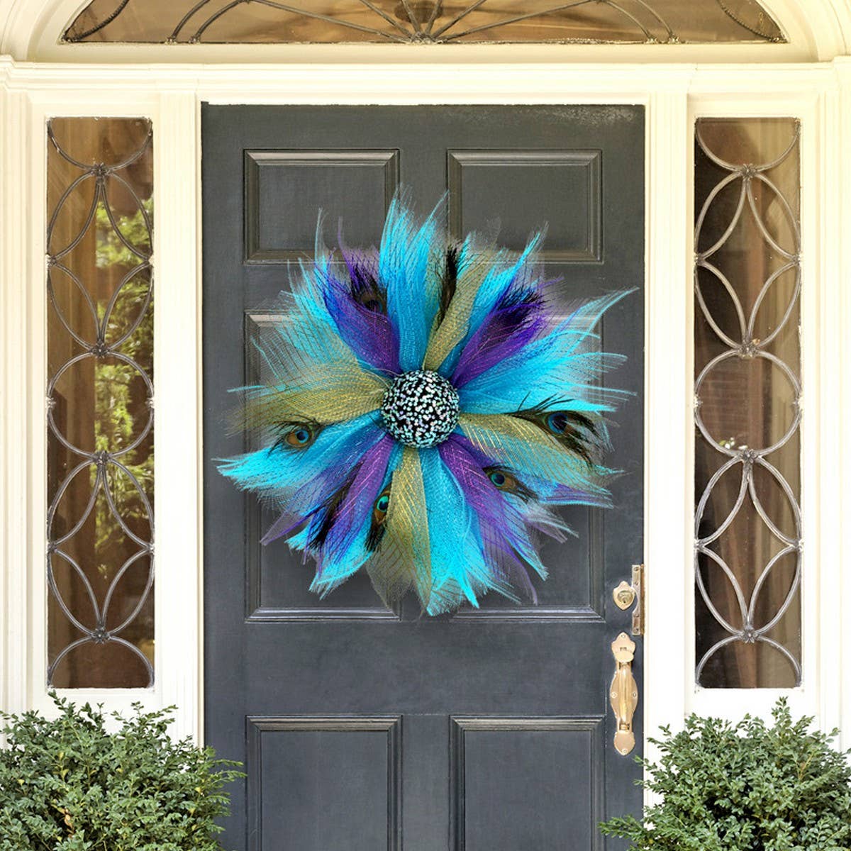 Peacock Feather Ribbon Wreath Door Hanging_CWAJE05389