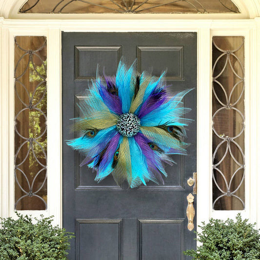 Peacock Feather Ribbon Wreath Door Hanging_CWAJE05389