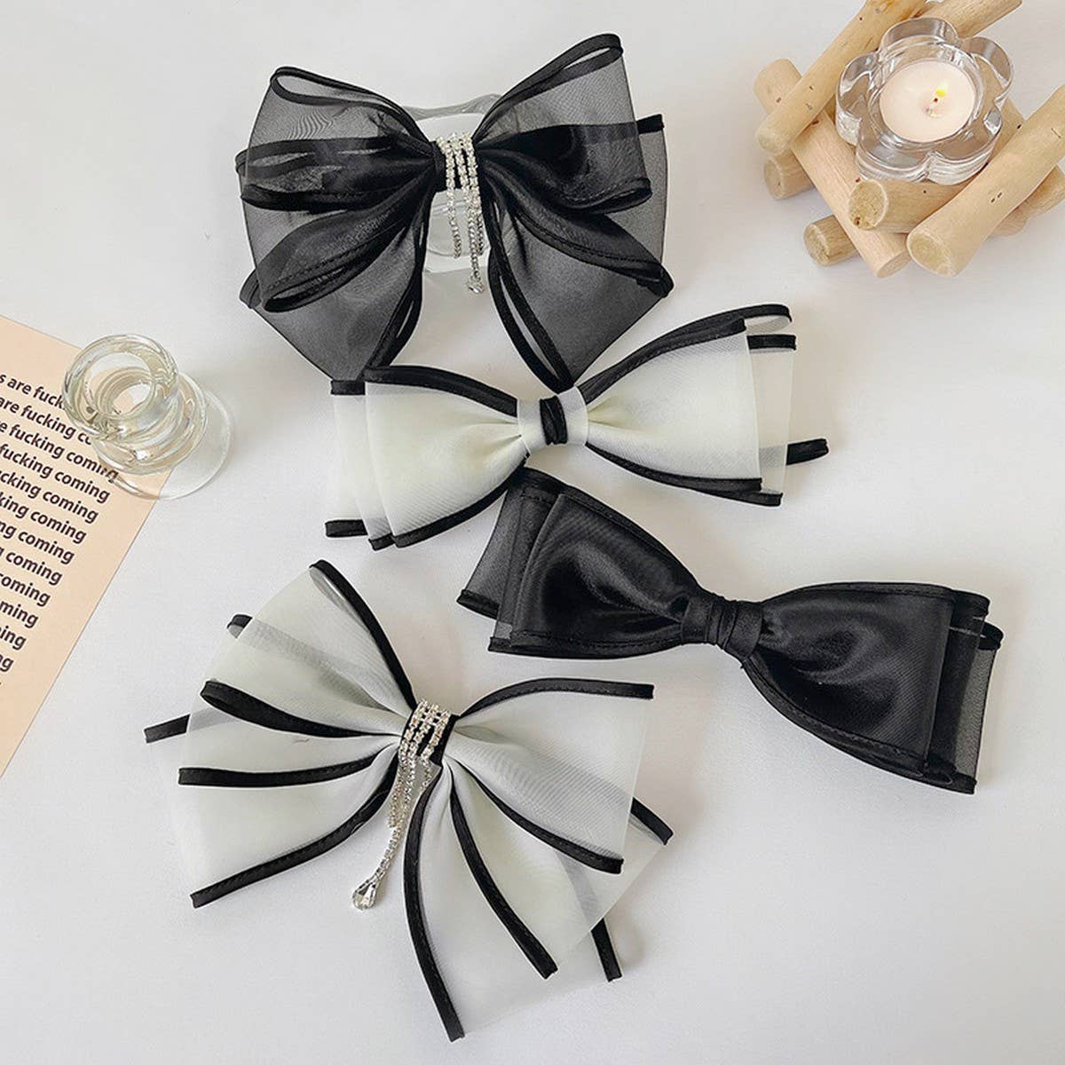 SIMPLE DIAMOND TASSEL BOW HAIRPINS_CWAHA1202