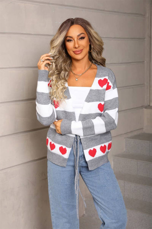 CWOCAL00798_COLORBLOCK HEART TIE FRONT KNIT CARDIG