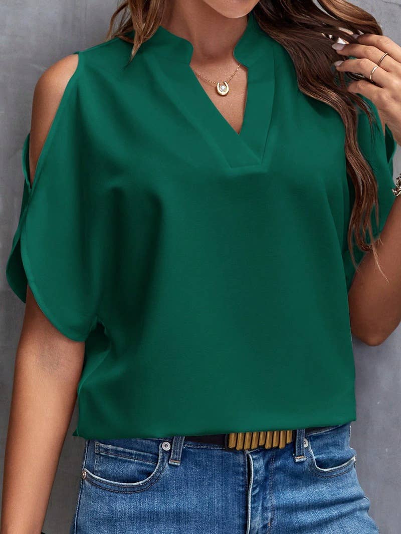 V-NECK FASHION SLEEVED BLOUSE