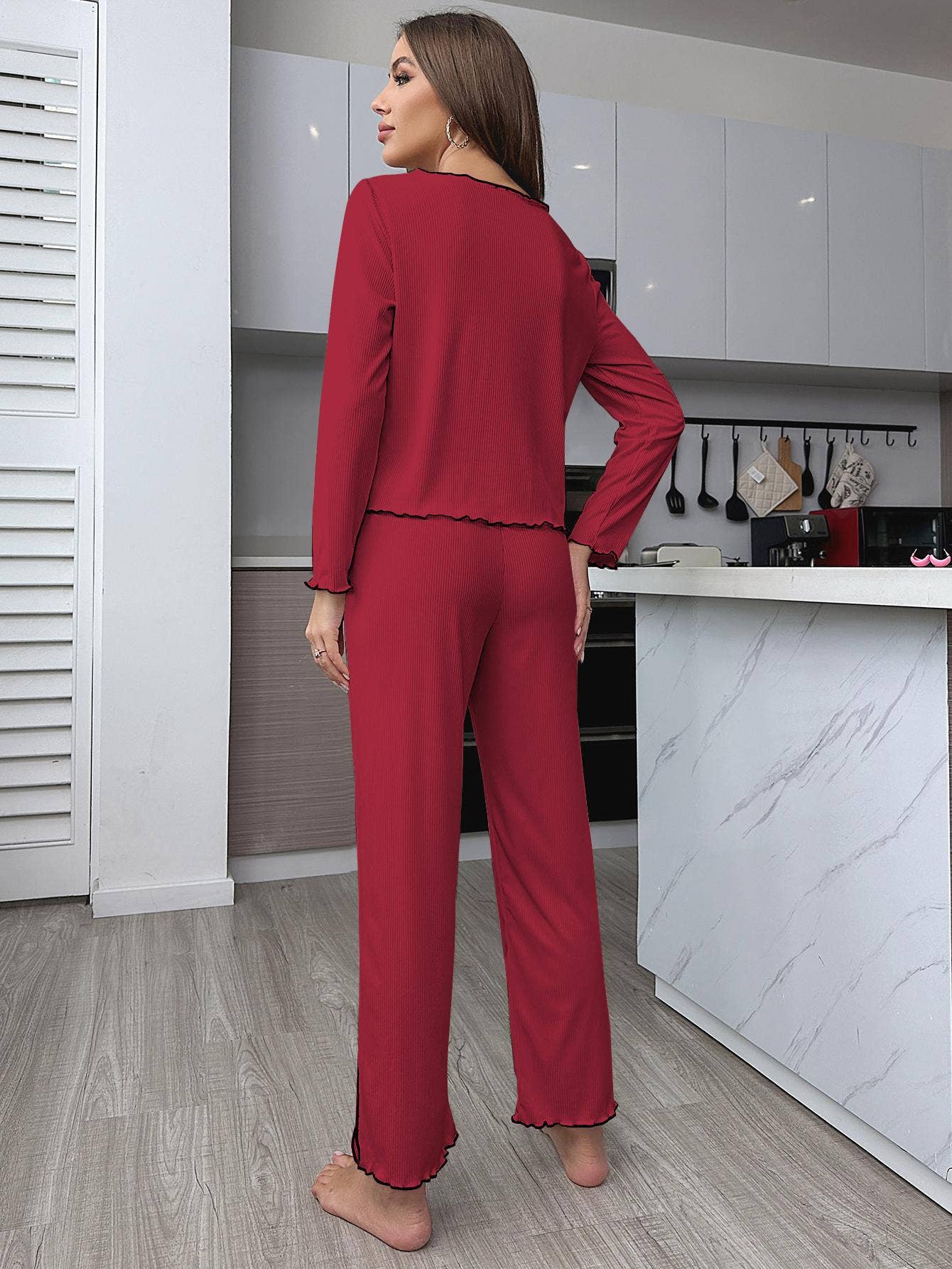 PIT STRIP CARDIGAN LONG SLEEVE TROUSERS HOME SUIT
