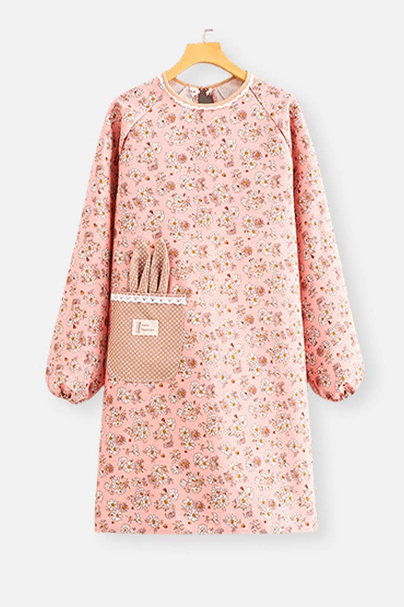 CWMM8271_HOUSEHOLD ANTI-OIL BREATHABLE FLORAL APRON COAT