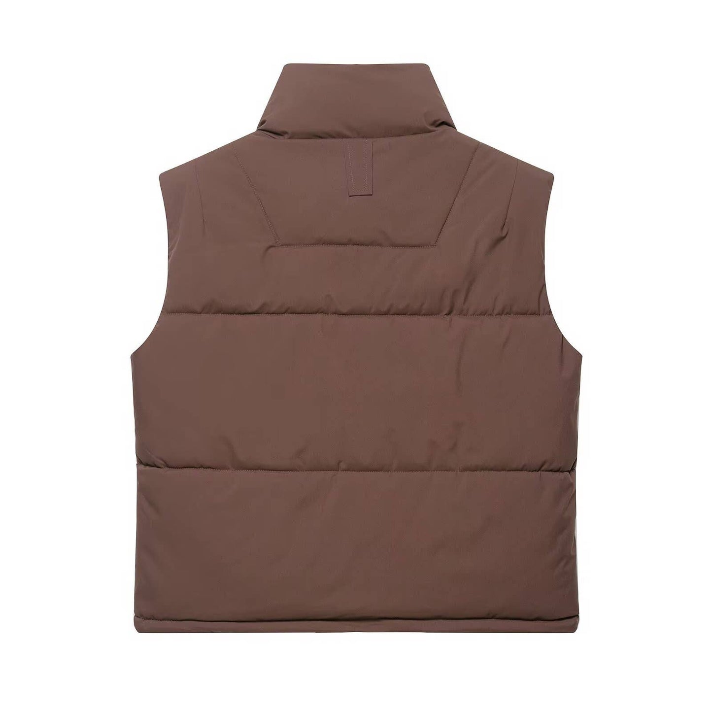 Simple sleeveless stand-up collar zip-up vest