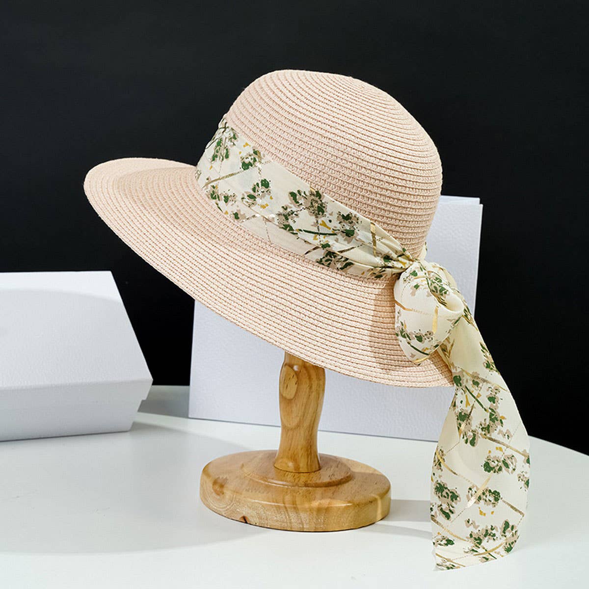 Summer outdoor fashion floral bow straw hat_CWAH3437