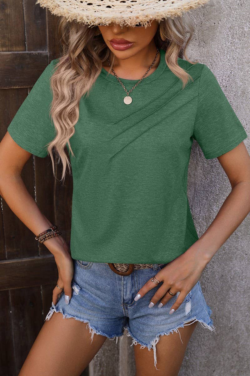 Cwtts0777_Round Neck Short Sleeved Top