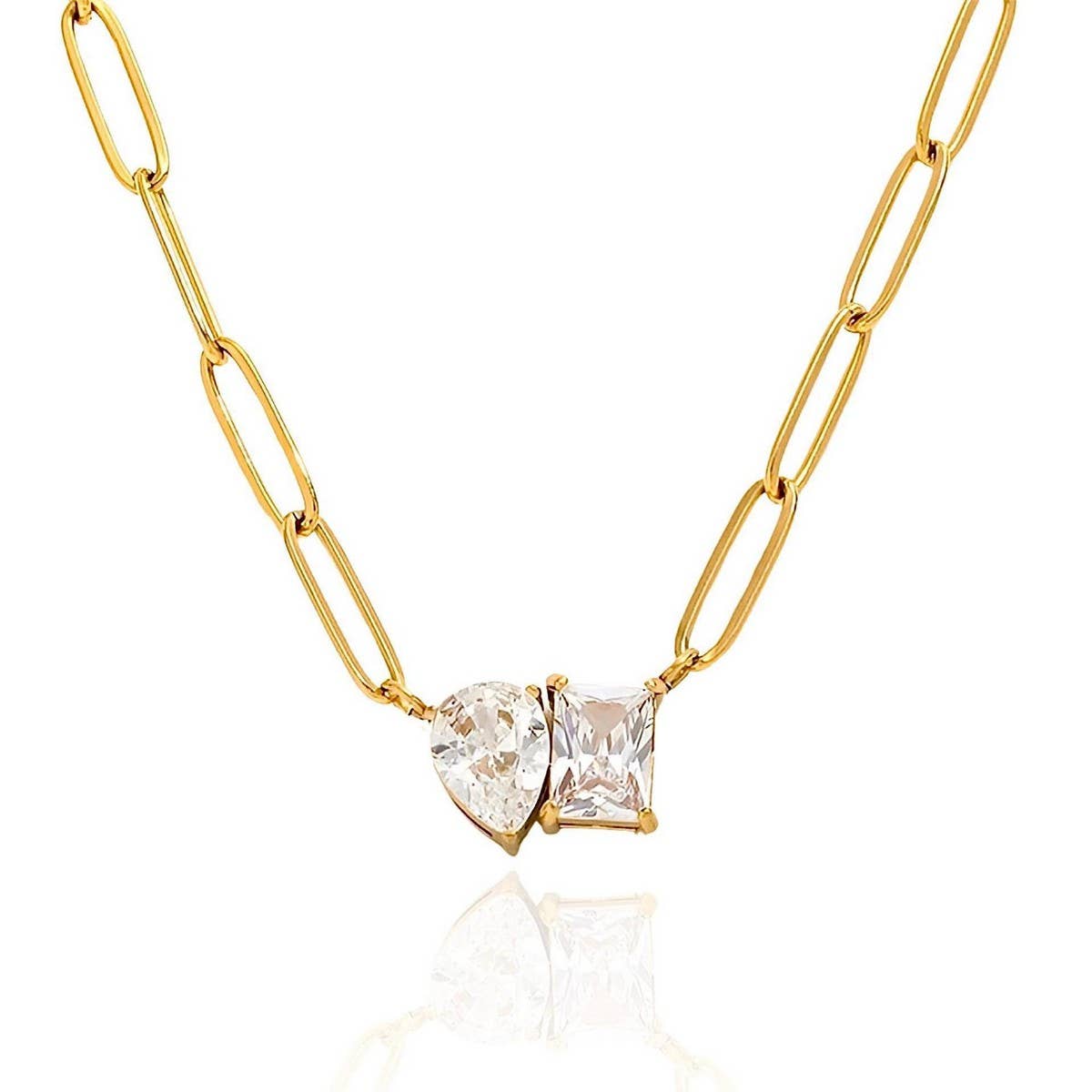 Vintage 18k gold-plated square zircon necklace