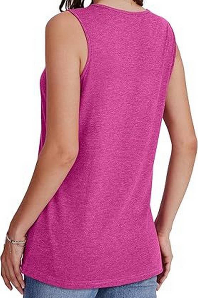 Cwtblsl0908_Solid V-Neck Sleeveless Casual Tank Top