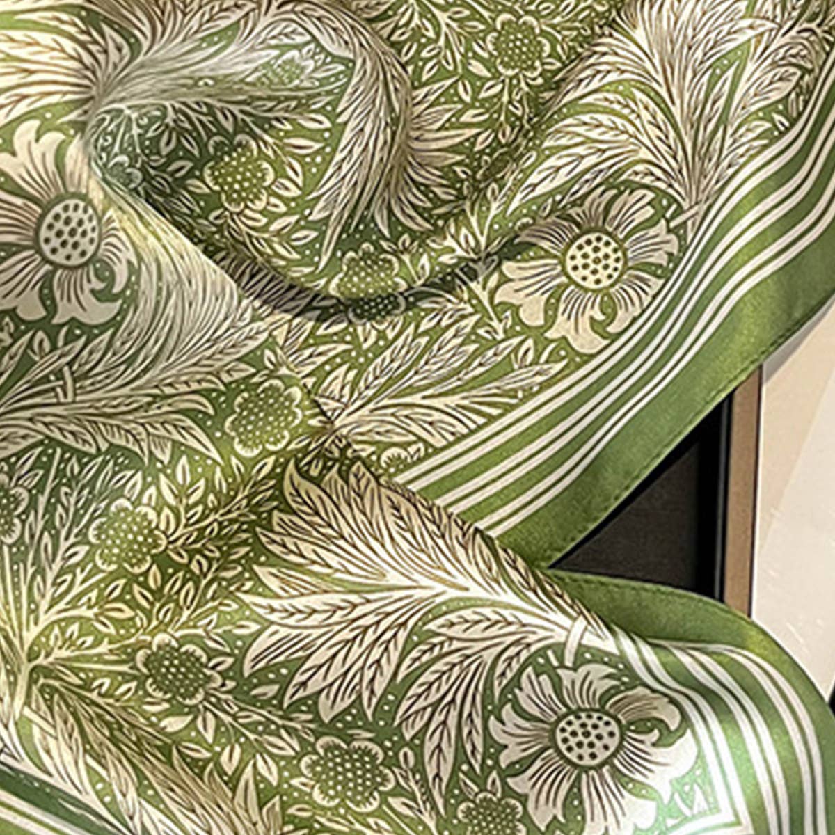 Green Floral Square Neck Scarf for Women