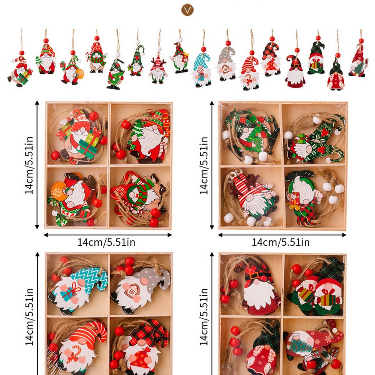 CWMM10285_CHRISTMAS WOODEN GNOME ORNAMENTS SET OF 4