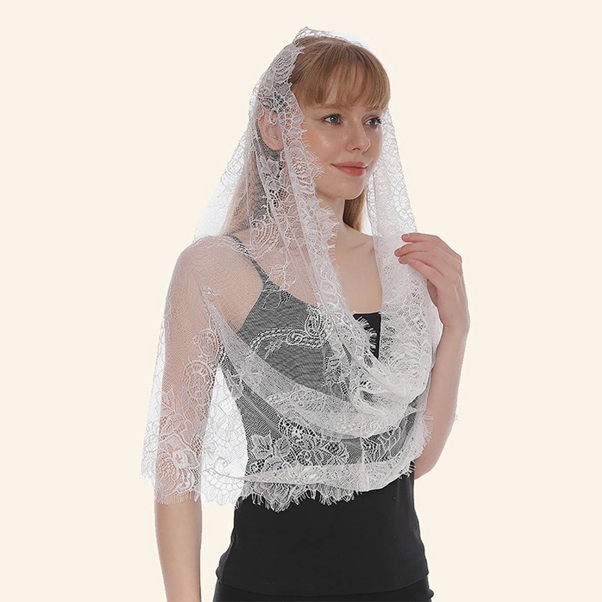 BLACK AND WHITE LACE EYELASH BREATHABLE VEIL_CWMM1986