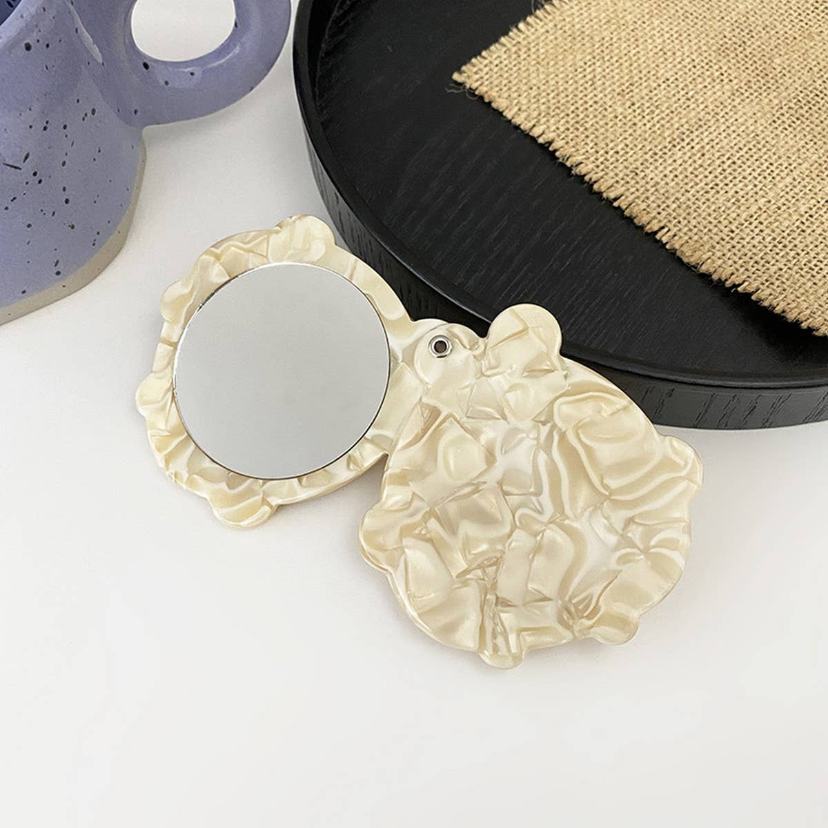 Vintage Acetate Geometric Compact Makeup Mirror