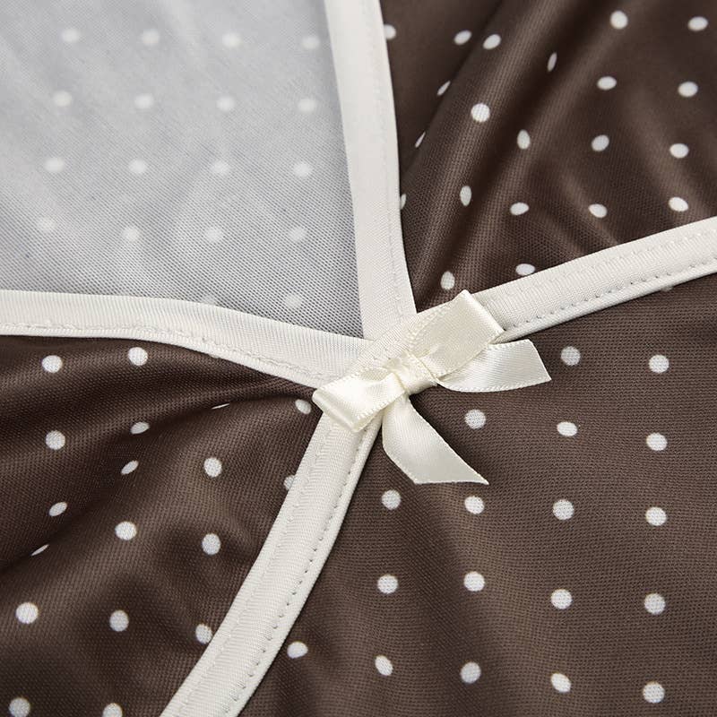 Polka dot print short-sleeved mid-length dress