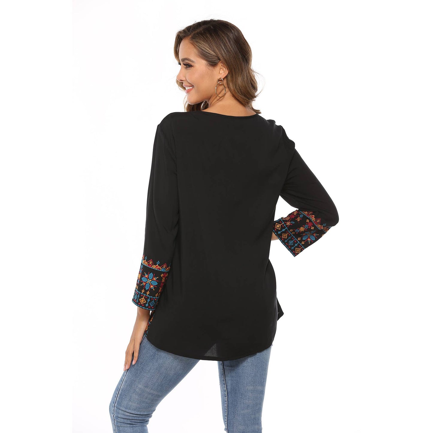 Ethnic embroidered three-quarter sleeve top