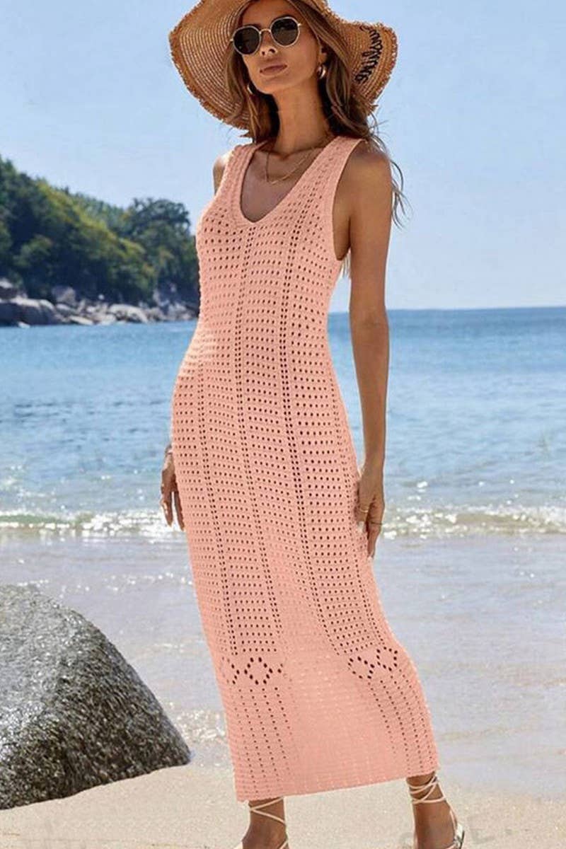 CWDMD4741_KNIT HOLLOW LONG TANK BIKINI COVER UP DRESS