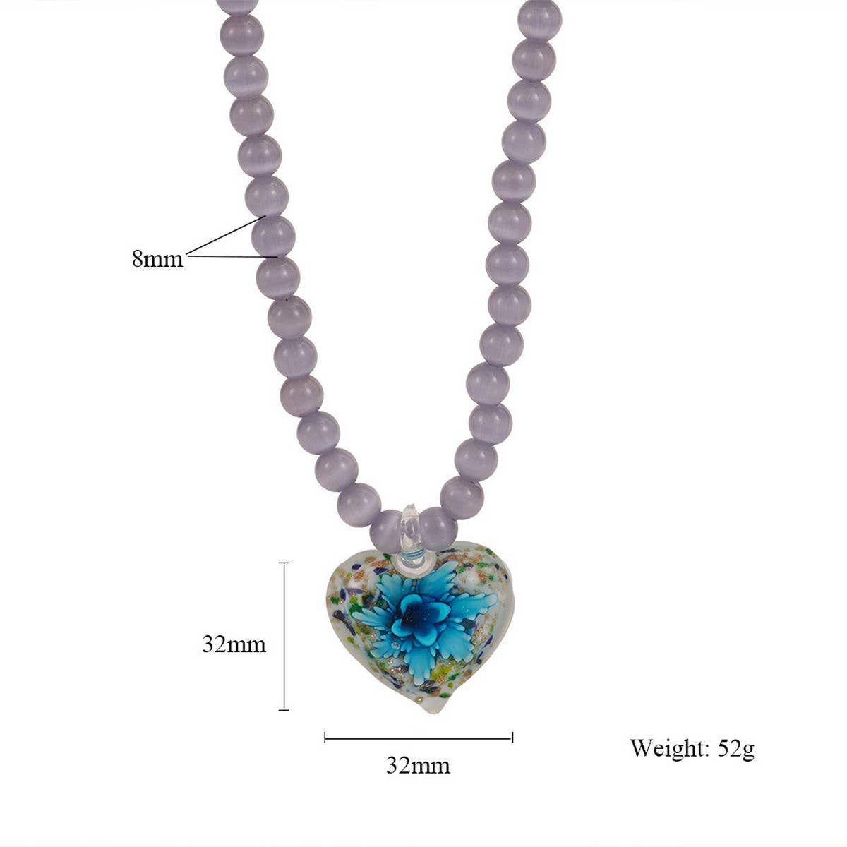 Cat??¢s Eye Glass Heart Flower Pendant Necklace_CWMM7536