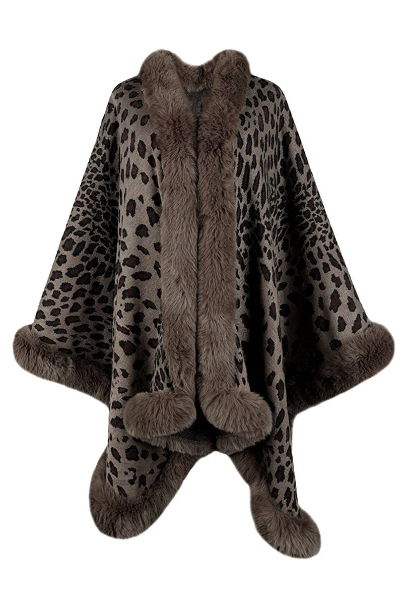 CWOCAL0348 Faux Fur Cape Open Front Cardigan Sweater