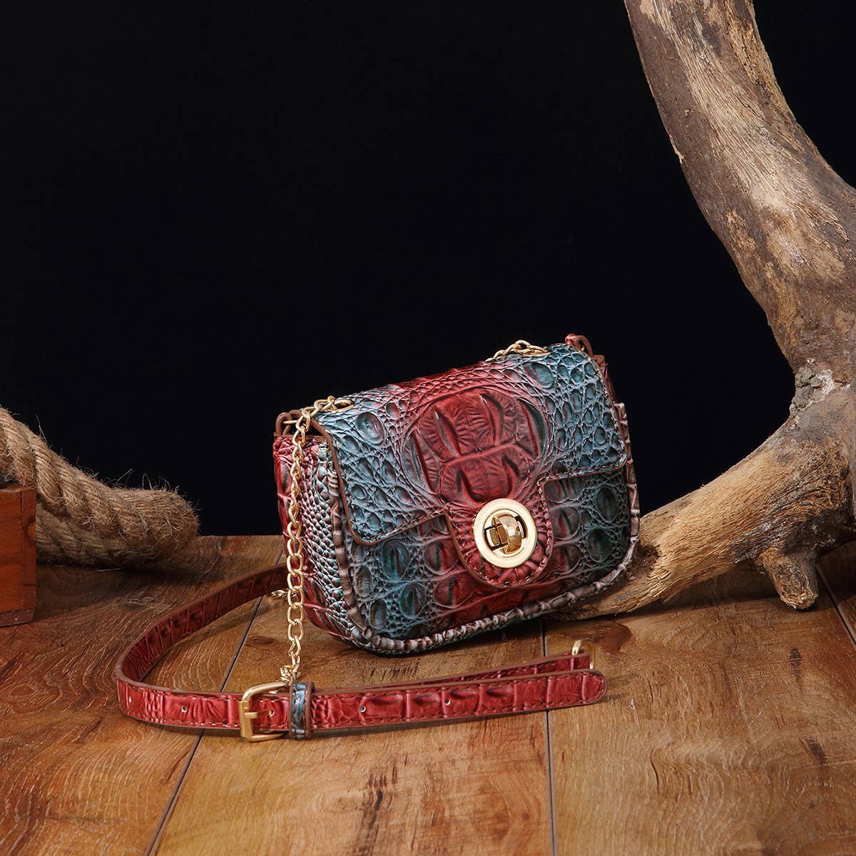 WOMEN MULTI-COLOR CROCODILE PATTERN SHOULDER BAG_CWAB2596