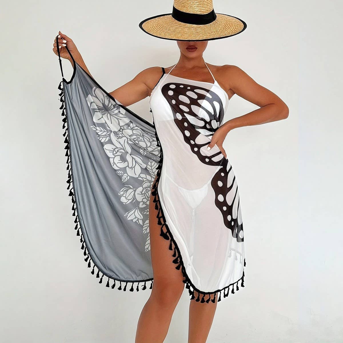 Beach Wrap Skirt with Butterfly Print Color-Block_CWBLS0463