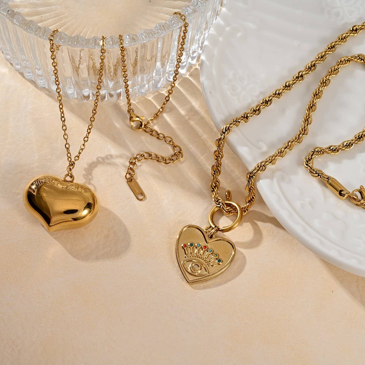 Durable Steel Heart Necklace with Evil Eye Stone