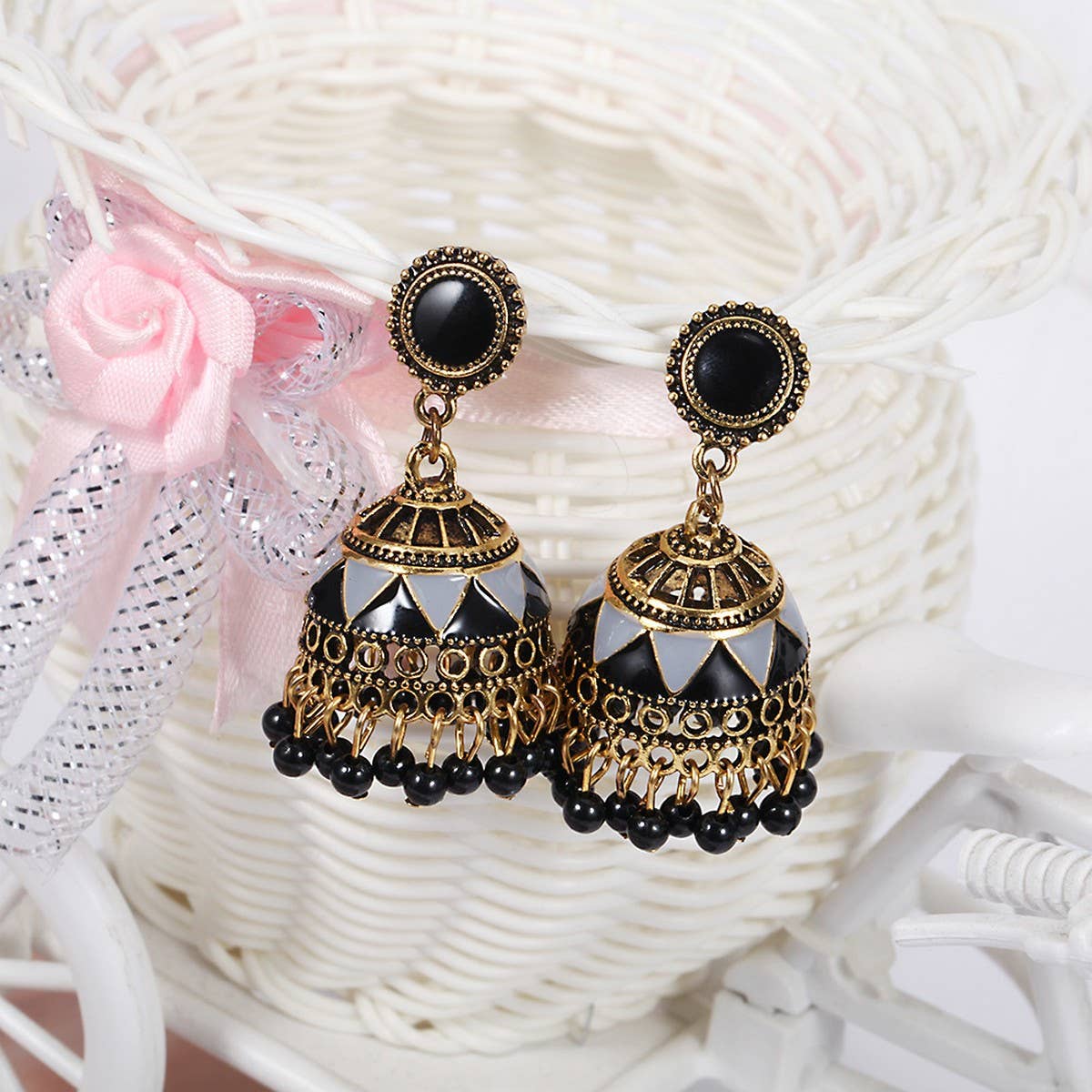 CWAJE05678_BOHO COLORFUL BEADED TASSEL BELL DROP EARRINGS