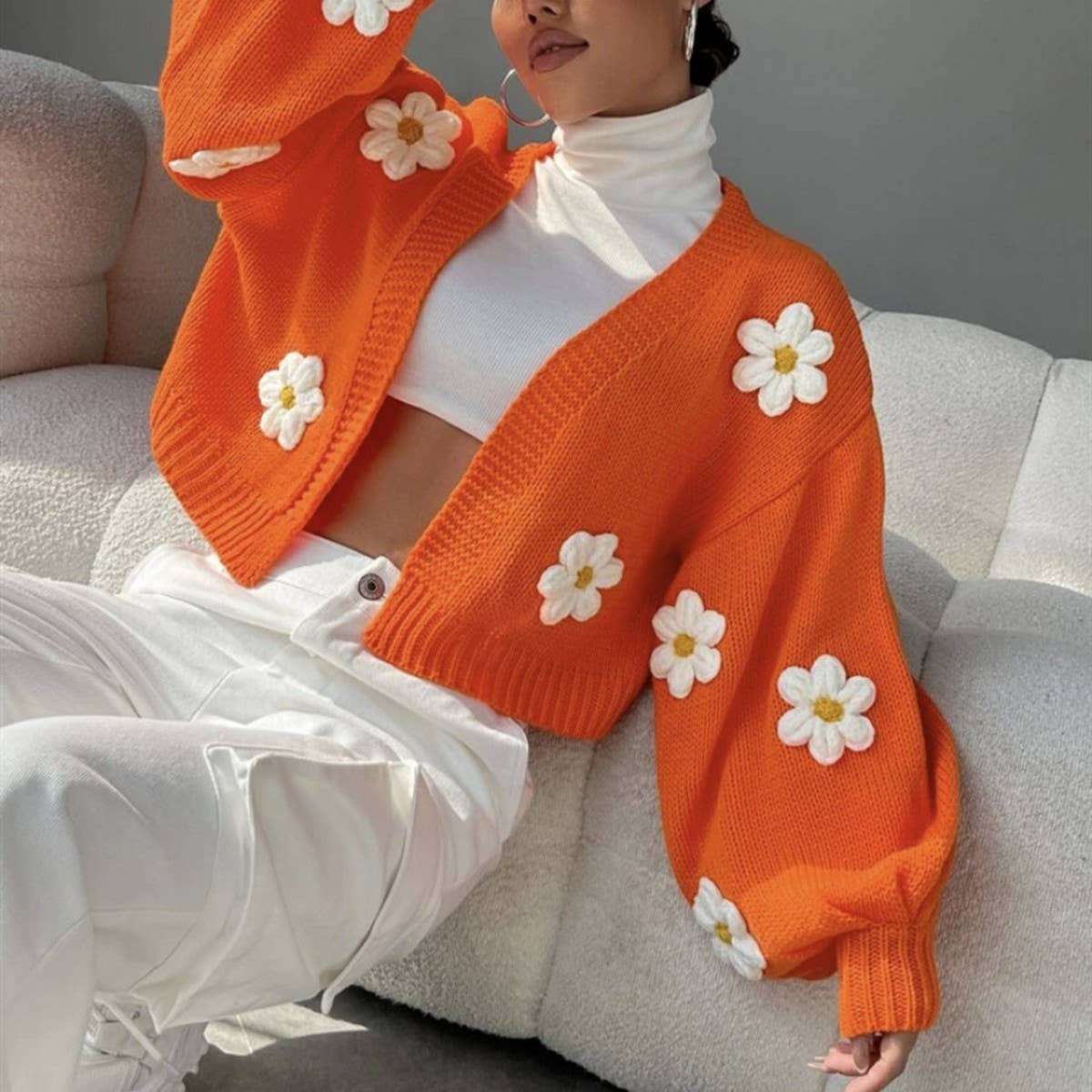 Women's Floral Knit Cardigan Sweater Coat