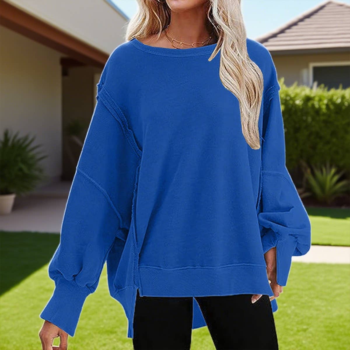 Solid-color round-neck casual loose sweatshirt
