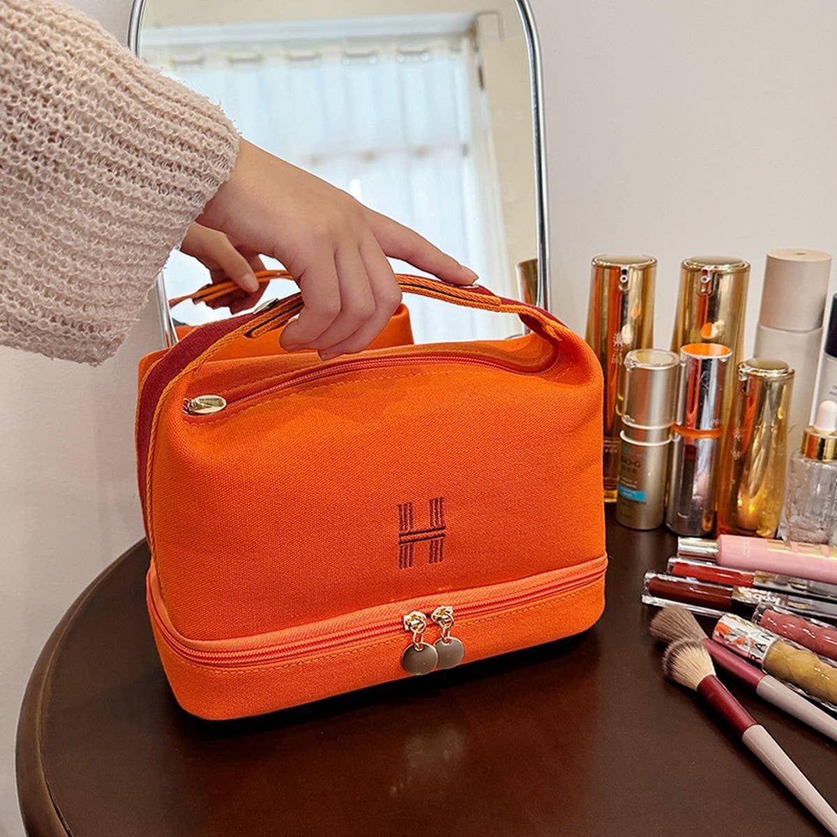 PORTABLE CANVAS LARGE CAPACITY COSMETIC BAG_CWAB4395