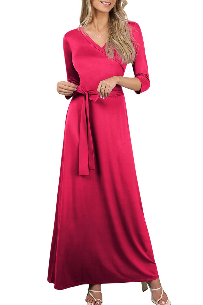 AWDMD283_3/4 Sleeve Knit Long Dress