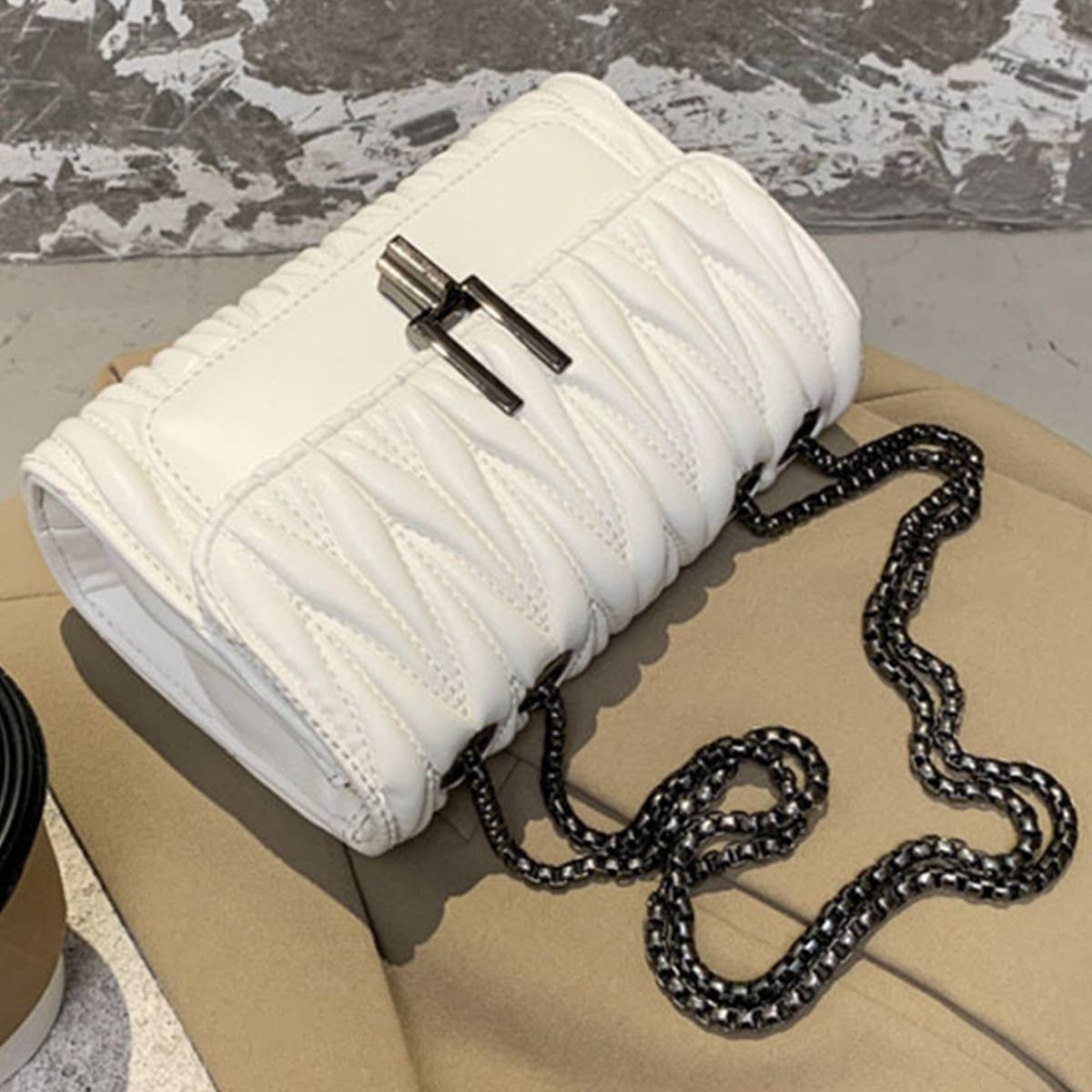 PLEATED CHAIN BAG ONE SHOULDER CROSSBODY BAG_CUAB0164