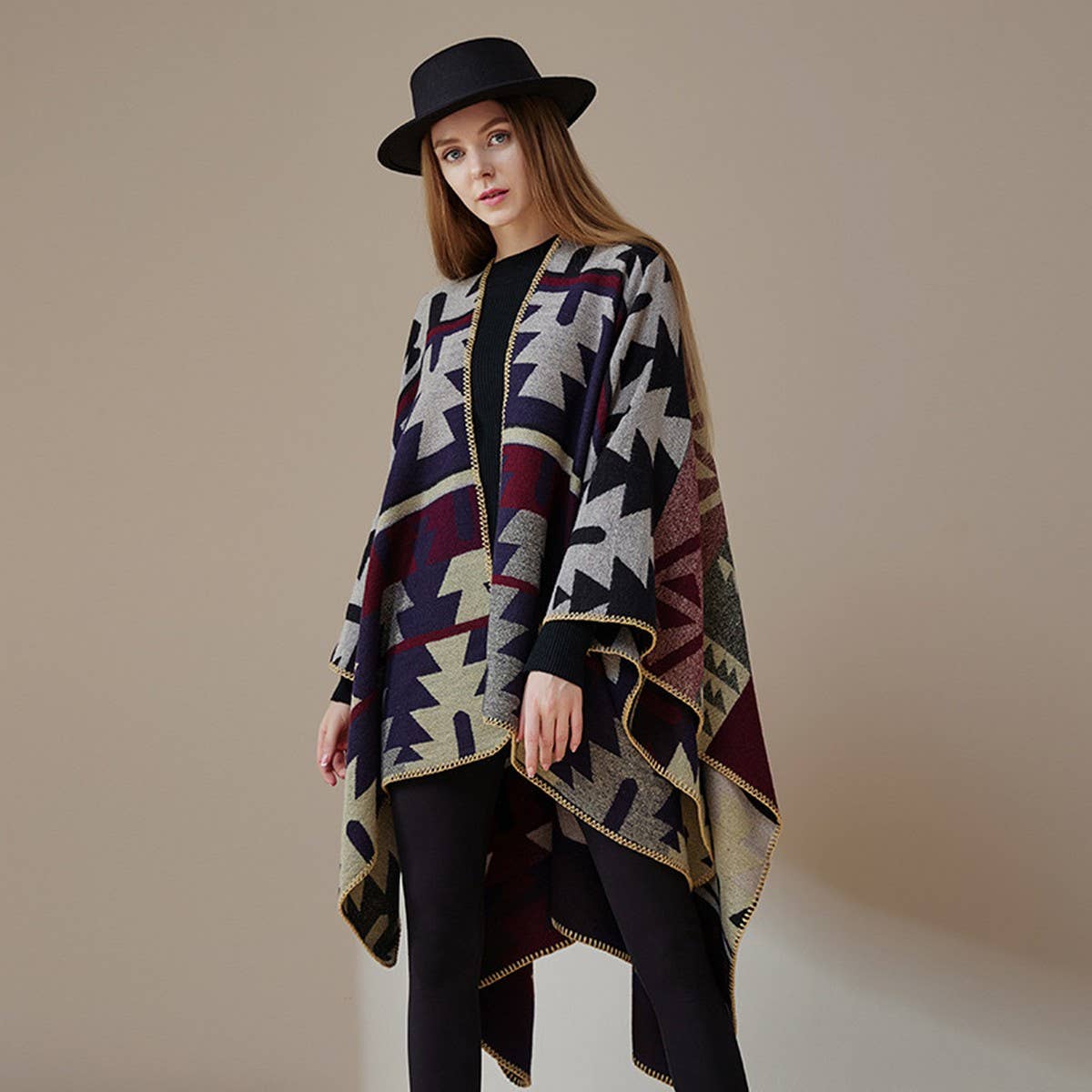 FAUX CASHMERE SLIT SHAWL SCARF CAPE COAT CLOAK