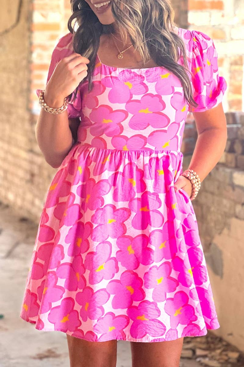 CWDSD5355_FLORAL PRINT SHORT-SLEEVED DRESS SHORT