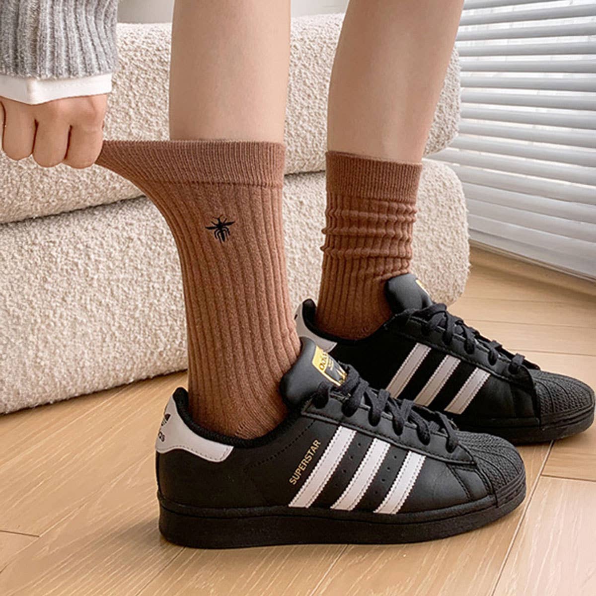 Leisure Bee Embroidery Crew Socks For Women
