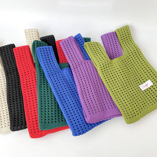 SOLID COLOR KNITTED HOLLOW SHOULDER BAG HANDBAG_CWAB1496