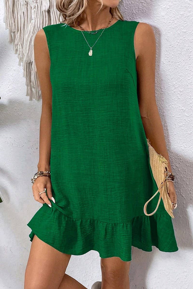 CWDSD7142_RUFFLED SLEEVELESS CASUAL TANK DRESS