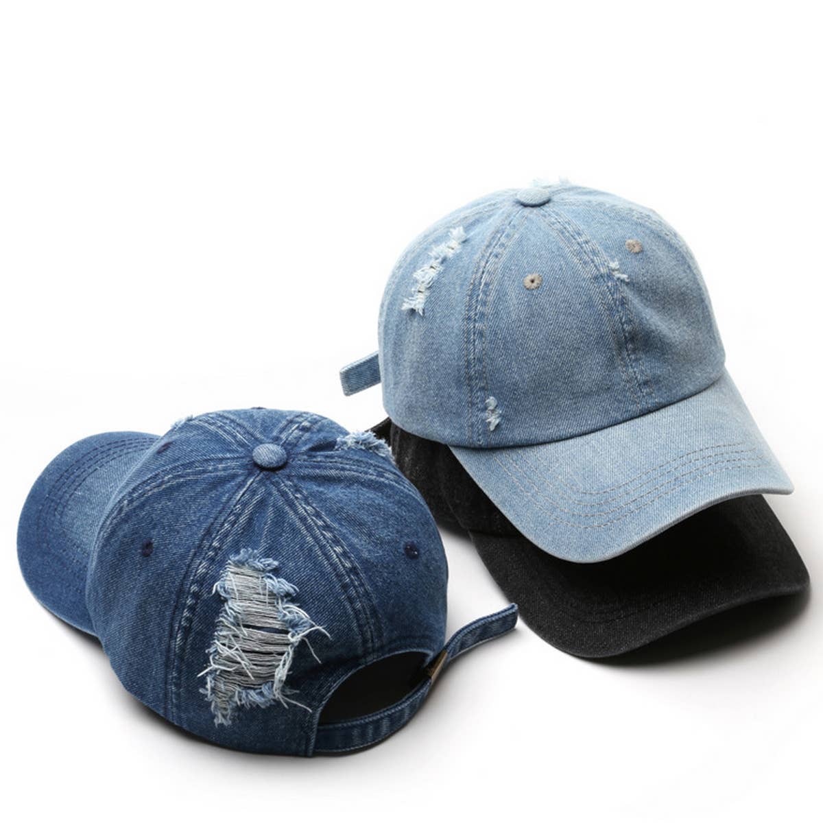 CWAH3219_FASHION RETRO RIPPED OLD DENIM BASEBALL CAP