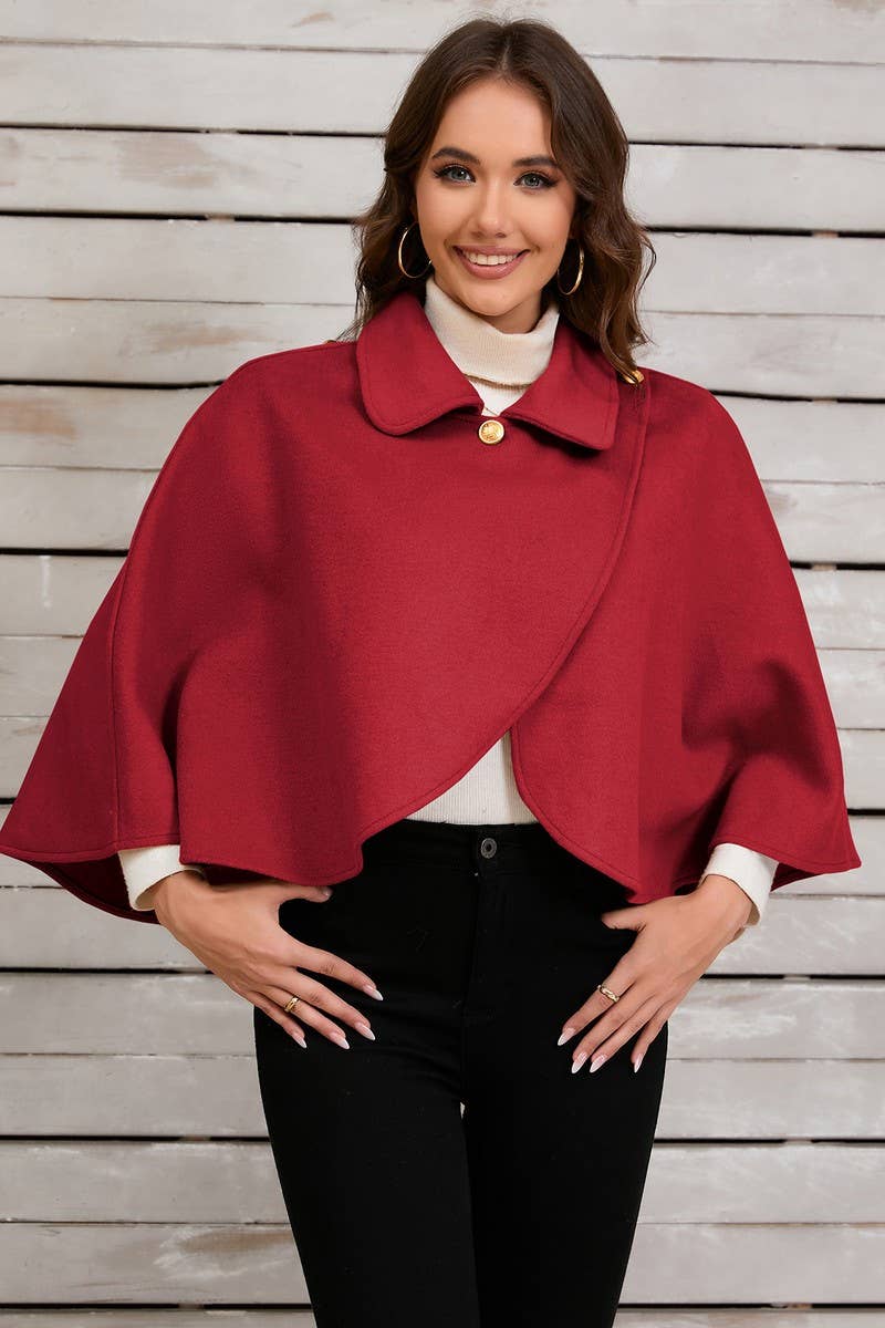 CWOCO0951_SOLID COLOR SHORT CAPE SHAWL COAT
