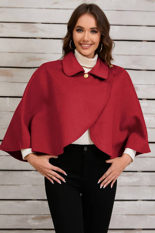 CWOCO0951_SOLID COLOR SHORT CAPE SHAWL COAT