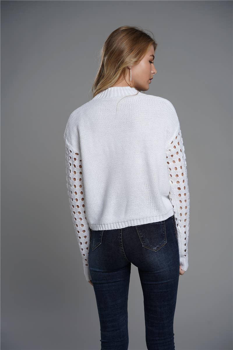 SOLID COLOR LOOSE KNIT CREWNECK PULLOVER SWEATER